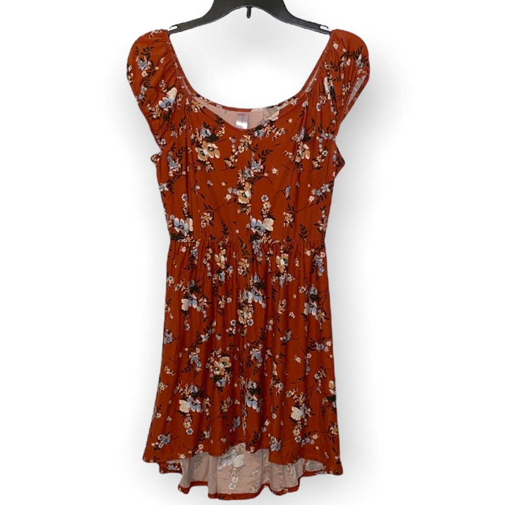 No Boundaries Burnt Orange Rust Floral Summer Dress Juniors Large (11-13)